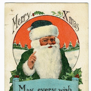 Cartões postais de Natal vintage dos anos 1910 Terno verde Papai Noel, Welsh Terrier, Airedale Terrier, Lareira, Publicação de arte internacional