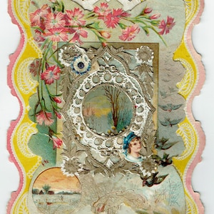Viktorianische Schatz Jahrgang Valentine. Matrose junge mit blauer Kappe. 3D Bild mit drei Schichten. Schöne Vers innen. Gitterwerk außerhalb