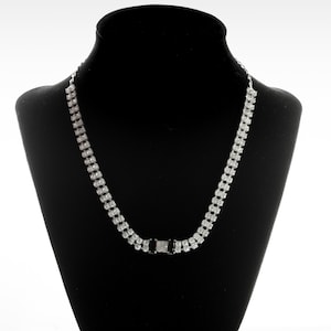Vintage 1970s Aurora Borealis Rhinestone Necklace with Black Accent Stones