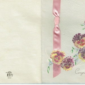 Vintage, Unused 1940's Congratulations Greeting Card with Ribbon and Beads