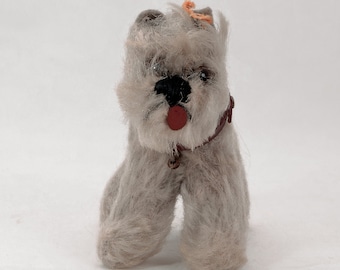 アンティーク、シュタイフ テッシー、小型シュナウザー、赤い首輪の