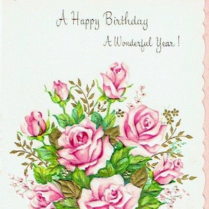 1960er Jahre ungenutzte Vintage Birthday Card und Envelope; "Satin-Strahlung"; Shabby Chic Type Roses