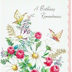 années 1960 inutilisé carte d’anniversaire vintage et enveloppe; "Éclat satiné"; papillon