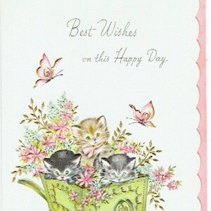 années 1960 inutilisé carte d’anniversaire vintage et enveloppe; "Éclat satiné"; Chatons