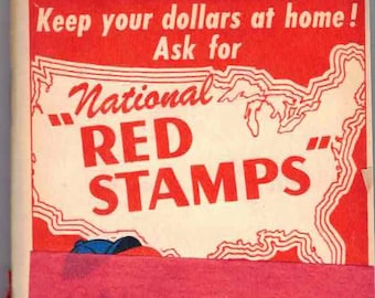 Vintage 1950s National Red Stamps Savings Book of Stamps (5 Full and 1 Page)