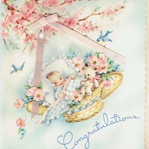 Cartão e envelope não utilizados dos parabéns do vintage dos anos 40; Todos os dias tulipa
