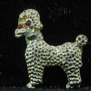 Vintage 1950s Silver-Toned Rhinestone Eyes and Collar Poodle Brooch Pin
