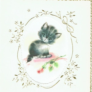 vintage, Carte de voeux d’anniversaire des années 1960, Satin, Embossed, Découpe avec bords dorés