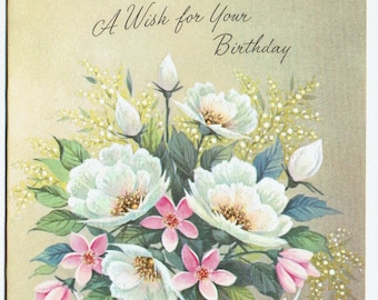 1950s Unused Vintage Birthday Card and Envelope; Flowers in a Glass