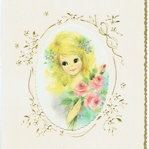 vintage, Carte de voeux d’anniversaire des années 1960, Satin, Embossed, Découpe avec bords dorés