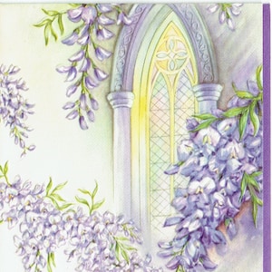 Die ungenutzten Vintage Easter Card und Envelope in den 1950er Jahren;  Kirchenbogen