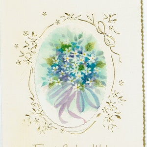 vintage, Carte de voeux d’anniversaire des années 1960, Satin, Embossed, Découpe avec bords dorés