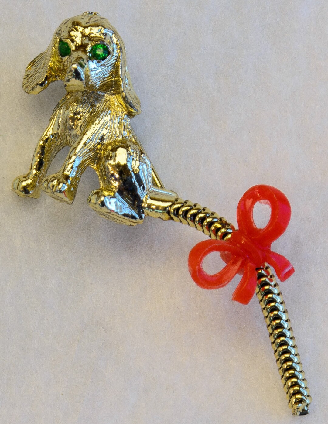 Vintage Gold Tone Cocker Spaniel Brooch or Pin With Moveable Bow on Undocked Tail Etsy