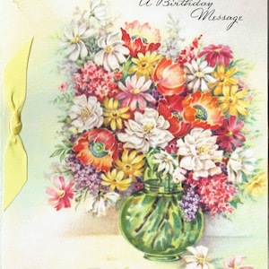 1940 ongebruikte Vintage verjaardag kaart en envelop; Boeket bloemen in vaas
