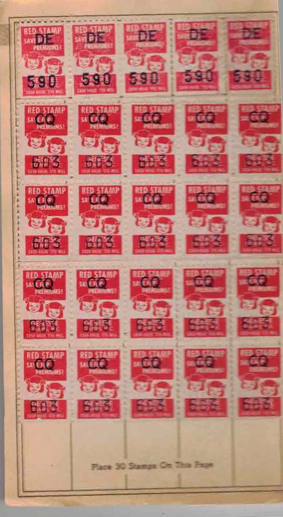 Vintage 1950s National Red Stamps Savings Book of Stamps 5 Full and 1 Page  