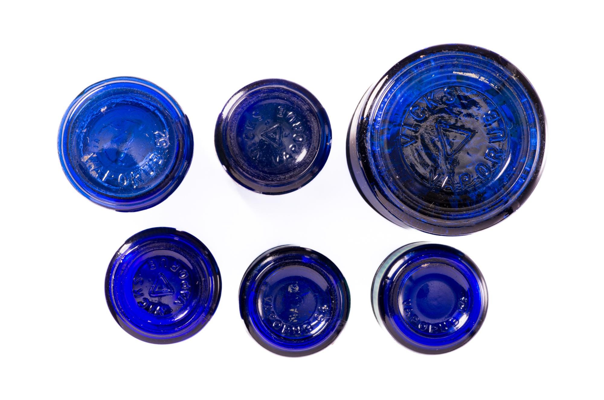 ヴィンテージ ヴィックス ヴェポラップ ブルーガラスボトル 6個セット