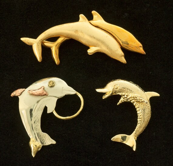 Three Vintage Porpoises Dolphins Group of Brooche… - image 1