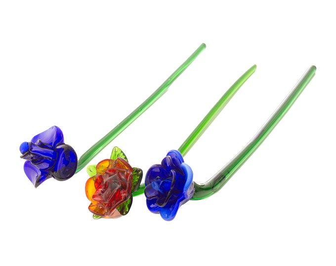 Glass, Handblown Flowers Rose, Daffodil, 1970's Vintage Etsy