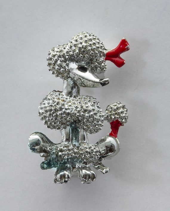 Vintage Silvertone Poodle With Red Bow Pin or Brooch Etsy