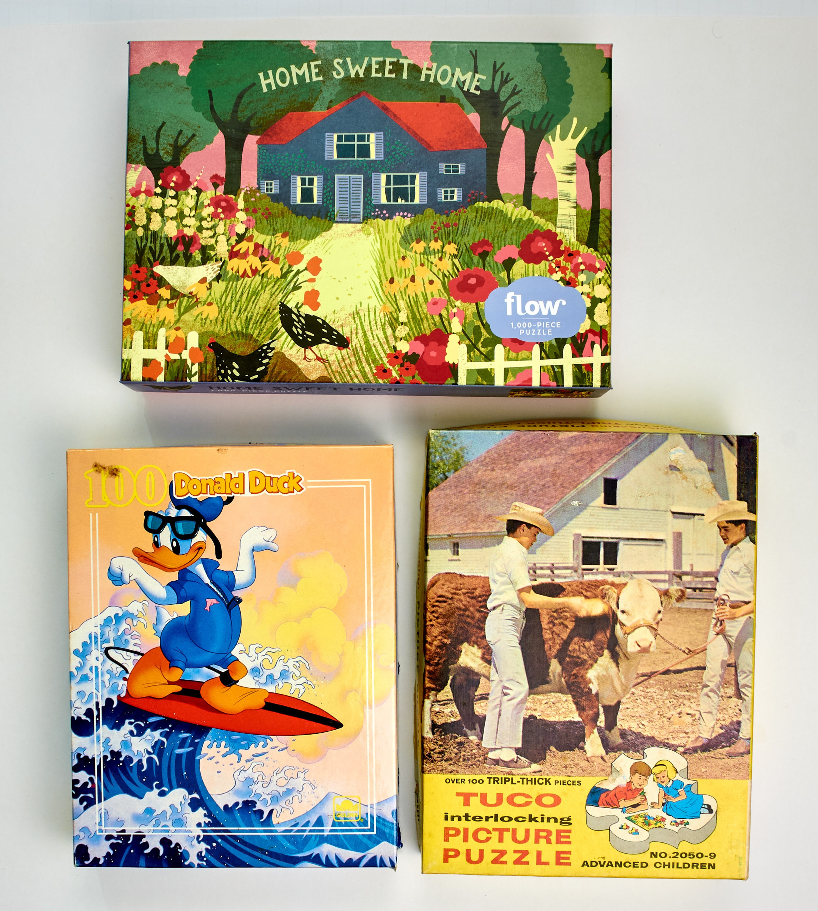 3つのパズルのセット：ヴィンテージの子供用パズルと大人用パズル