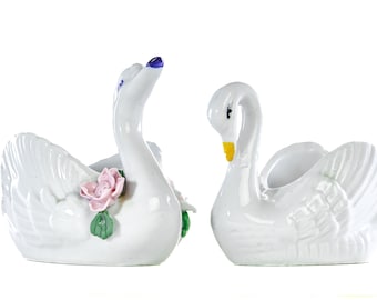 Pair of Ceramic Swan Ring Holders