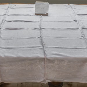 Vintage Tablecloth Rectangular, Pink, Closed Weave Design, Linen, 54&quot; X 51&quot;