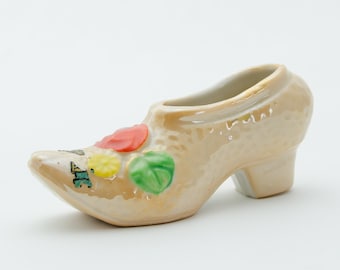 Vintage Luster Ware Porcelain Slipper Shoe Pin Cushion Embossed Flowers Japan 