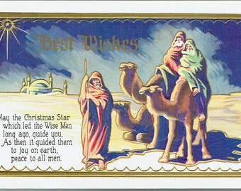 Vintage Silver Embossed Christmas Card Set of 12 Three Wise Men Camels NOS 1910s 