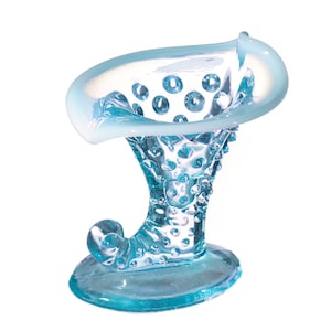 Fenton Blue Hobnail Opalescent Cornucopia Bud Vase