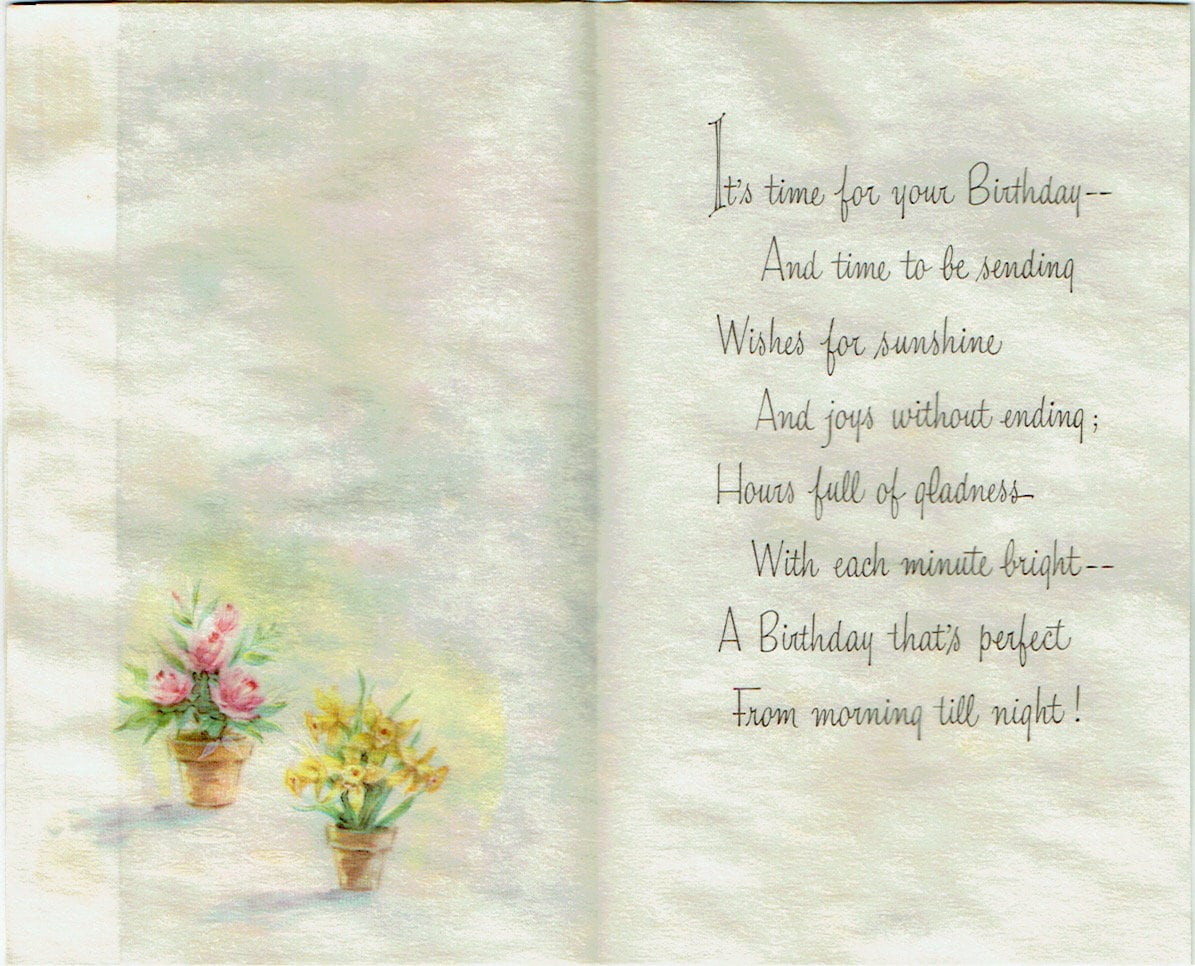 1950s Unused Vintage Birthday Card and Envelope; Parchment