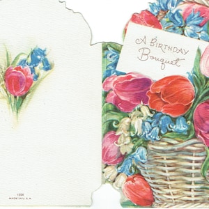 1940 es Unused Vintage Birthday Card und Envelope aus "Bouquet Birthday Box"; Körbchen ausschneiden