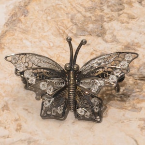 Fillagree Butterfly, Vintage Stamped &quot;800&quot; Silver