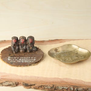 Vintage Desk Accessories: Syroco Monkey Blotter and Brass India Tray