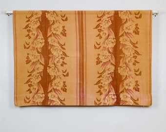Vintage 1940s Barkcloth Valances: Rust Floral Climbing Flowers