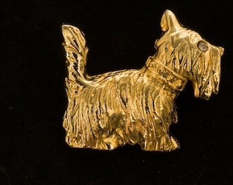 Broche vintage AAK de Scottish Terrier y West Highland White Terrier en tono dorado