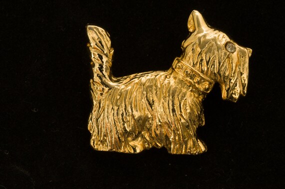 Broche Vintage Dorée - Chien Scottish Terrier - Métal - Fabrication Française