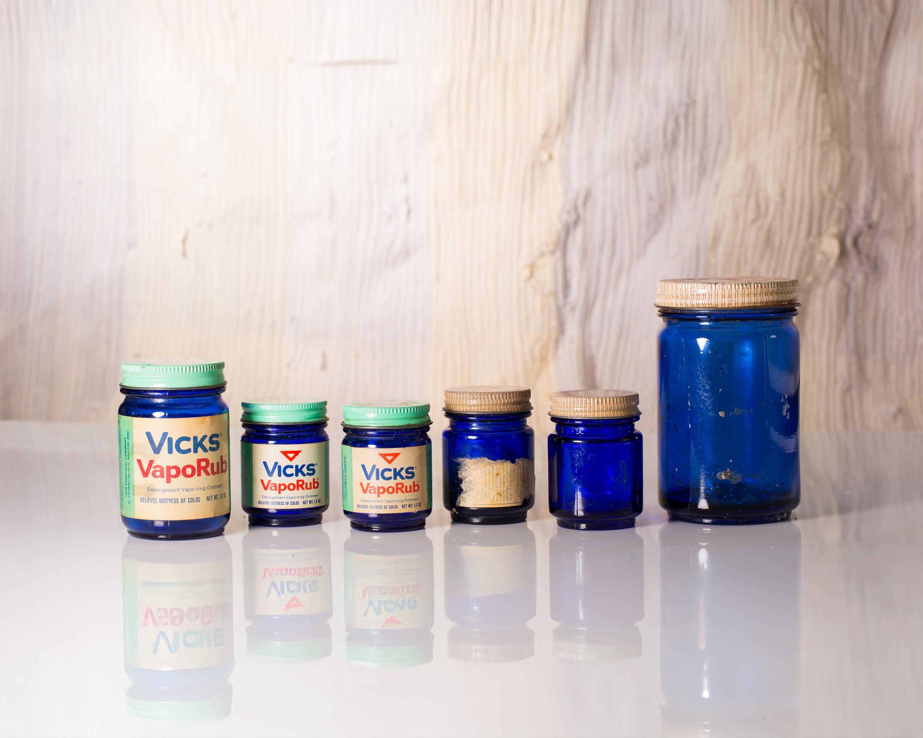 ヴィンテージ ヴィックス ヴェポラップ ブルーガラスボトル 6個セット