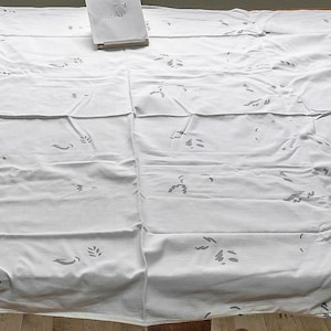 Vintage Tablecloth, Rectangular, 52&quot; X 48&quot;, White with Blue Printed Cotton, 1950&#39;s