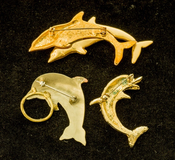 Three Vintage Porpoises Dolphins Group of Brooche… - image 2