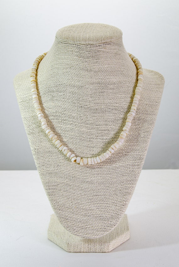 Vintage White Small Beaded Shell Necklace 18 inch - image 2