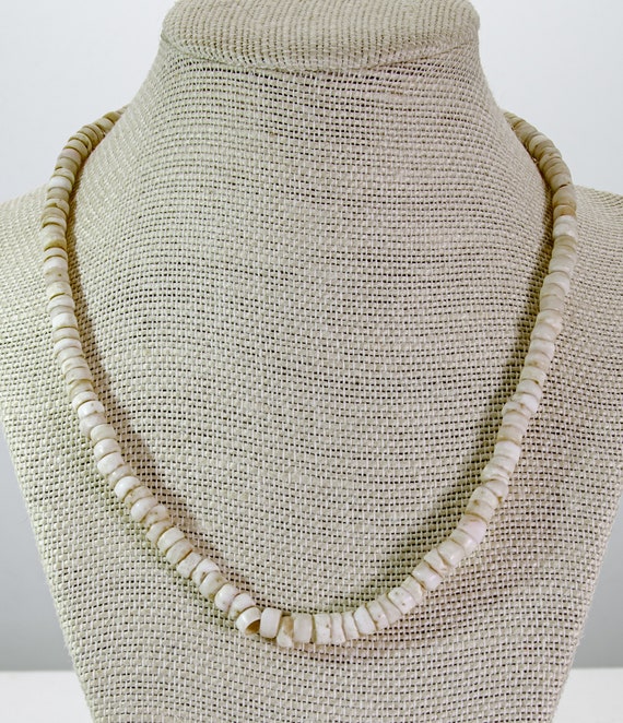 Vintage White Small Beaded Shell Necklace 18 inch - image 1