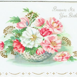 Die Vintage Birthday Card der 1960er Jahre; Hübsches Pastel-Bouquet der Blumen