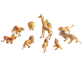Miniature Jungle Animals, Vintage, Plastic, Lot of 10 Lions, Giraffe, Camel