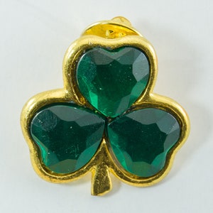Vintage St. Patrick Day Brooch Pin Clover Shamrock Rhinestones