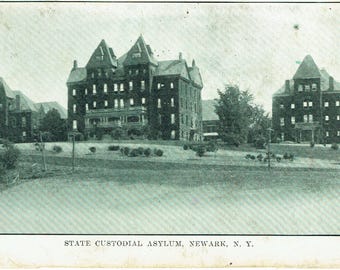 Pocztówka z 1909 r. z azylu stanowego, Newark, Nowy Jork