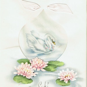vintage, Unused 1940s Get Well Greeting Card, Nat’l. Printing Co., avec ruban et découpe