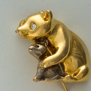 Vintage Bear Koala Bear and Cub Hugging Brooch