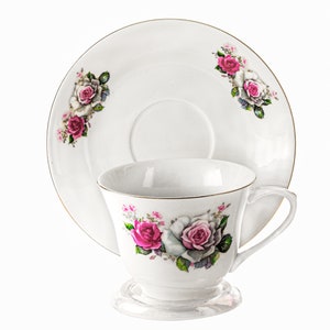 Double Rose Tea Cup and Saucer, Vintage