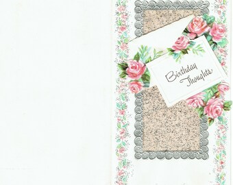 Vintage, Unused 1960s Birthday Greeting Card, Embossed Miniature Card on Foil Fabric