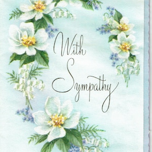 1950s Unused Vintage Religious Sympathy card and Envelope;  Étincelles et fleurs, Matthieu 5:4